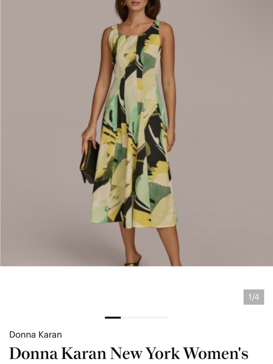 Donna Karan Dresses & Skirts - Donna Karan Green and Yellow Abstract Midi Dress